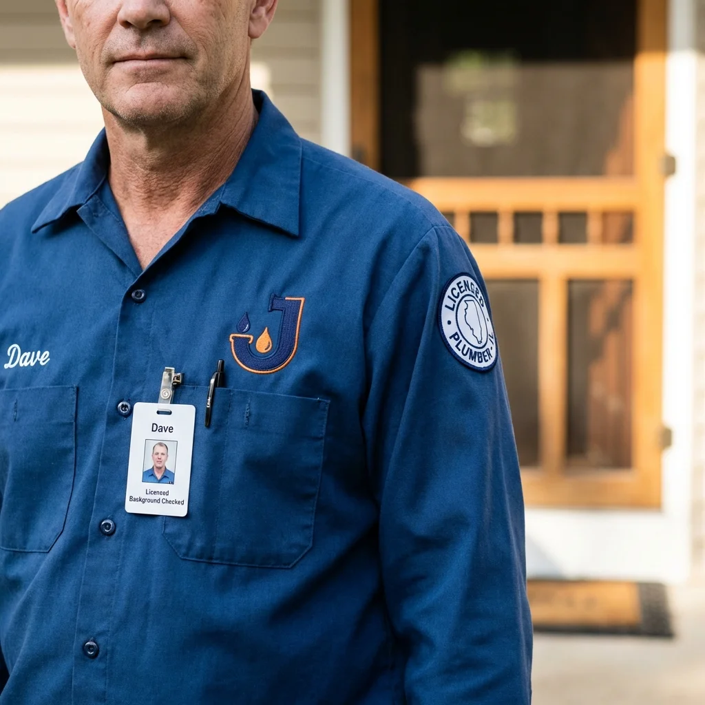 Licensed plumber showing ID badge in Little Rock, AR