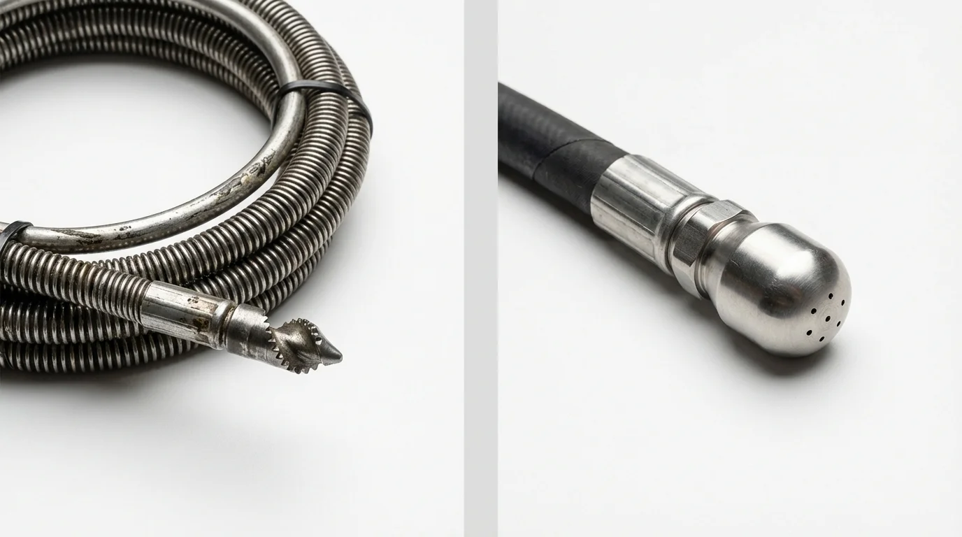 Drain snake cable and hydro jetting nozzle used for drain cleaning in Little Rock, AR