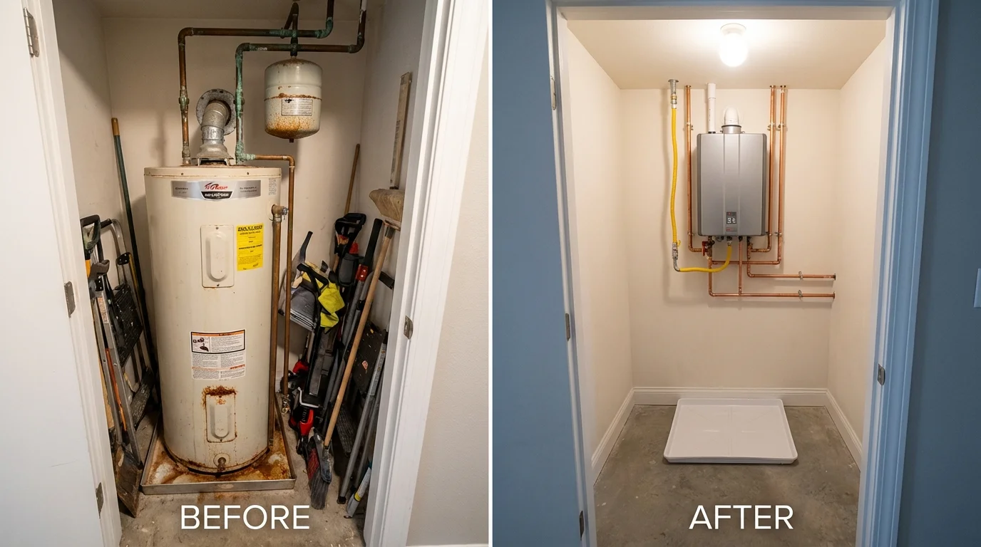 Tank water heater versus wall-mounted tankless unit comparison for Little Rock, AR homeowners