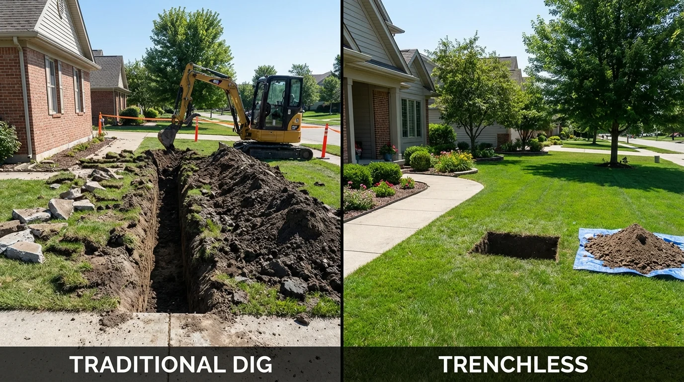 Trenchless sewer repair with minimal yard damage versus traditional excavation in Little Rock, AR